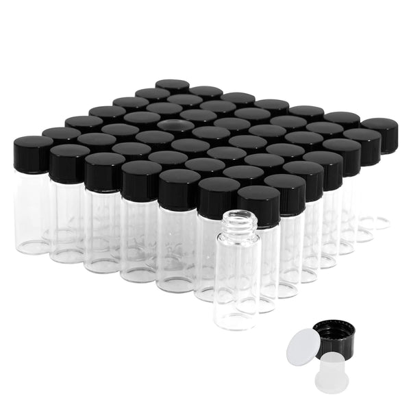 4ml Clear Glass Vials with Screw Caps, 1 Dram Small Liquid Sample Vial, 50PCS Leak-Proof