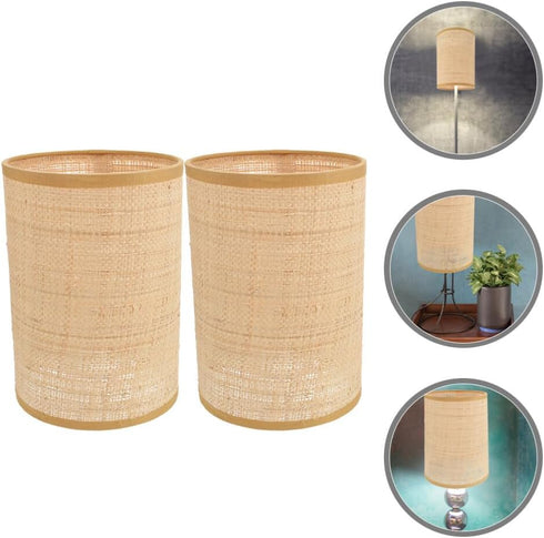 2pcs Veemoon Rattan Drum Lamp Shade Replacement Chandelier Lampshade Woven Cylinder Light Covers Table Lamp Covers