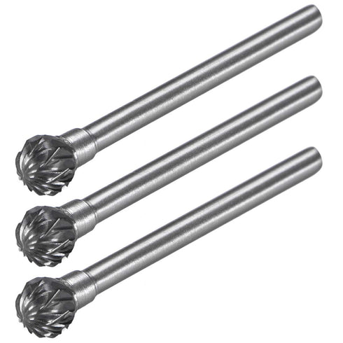 uxcell Tungsten Carbide Rotary Files 1/8" Shank, Double Cut Ball Shape Burrs Tool 6mm Dia, 3pcs