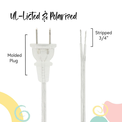 8 Ft Silver Lamp Cord with Switch, Vinyl Covered Replacement Electrical Wire for Table & Floor Lighting Fixtures, UL