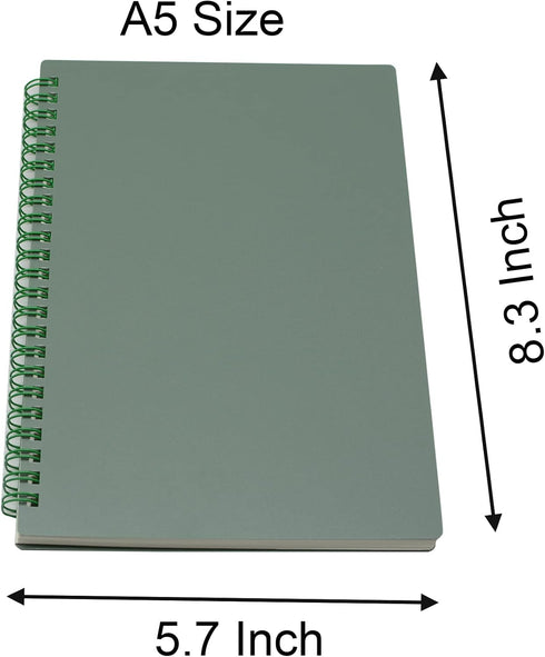 Yansanido Spiral Notebook, 4 Pcs A5 Thick Plastic Dark Green Hardcover, 8mm Ruled, 80 Sheets - 160 Pages Journals for