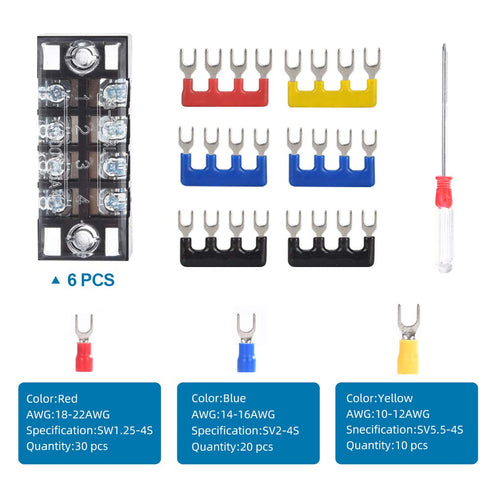 73Pcs Terminal Block Set - 6Pcs 4 Positions 600V 15A Dual Row Screw Terminal Strip Block + Insulated Terminals
