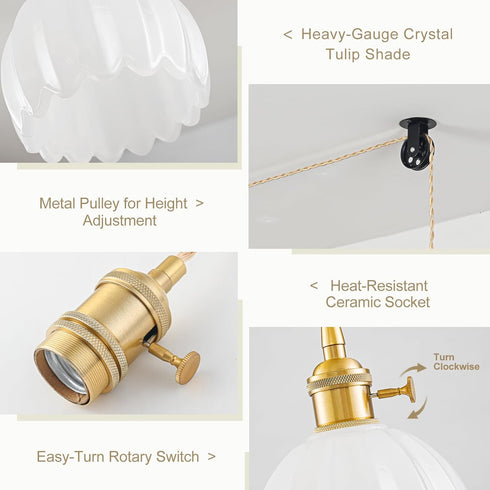 Plug in Pendant Light Fixtures, Hanging Light Fixture Vintage Glass Pendant Light, Mini Milk White Tulip Hanging Lamp