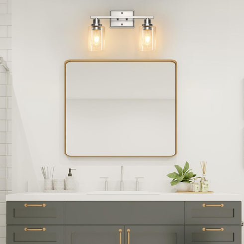 Unicozin 2 Light Bathroom Light Fixtures, Modern Vanity Lights Over Mirror, Brushed Nickel Wall Lamp with Clear Glass