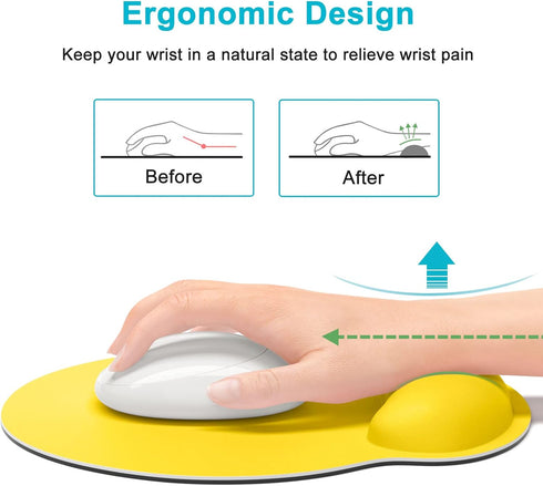 Dapesuom Ergonomic Mouse Pad with Wrist Support, Comfortable Memory Foam for Easy Typing Relief, Yellow