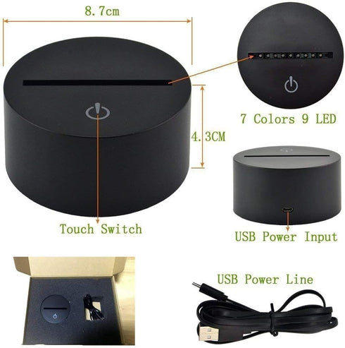 3D 7 Illusion LED Night Light,WONFAST Colors Gradual Changing Optical Illusion Acrylic Lamp USB Touch Bedside Table