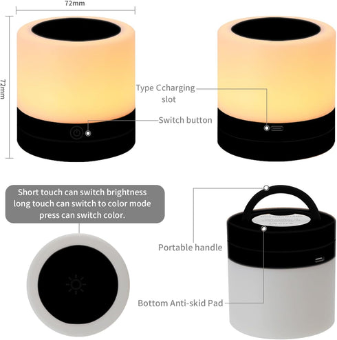 ERUN Lamp,13 4 1 (2 Pack Nursery Night Light for Kids, USB Rechargeable Small Desk RGB Colors & Brightness & Remote