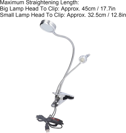 Zerodis Dimmable LED Desk Lamp, Adjustable USB Clip Desk Lamp with 10 Gear Double Head for Bedroom Reading