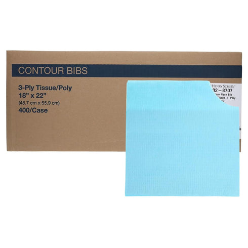 Patient Bibs 18" x 22", Blue Tissue with Poly Backing, Disposable Waterproof,