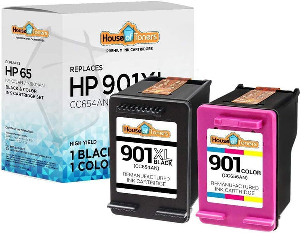 Remanufactured for HP 901XL CC654AN Black and HP 901 CC656AN Color Ink Cartridge, High Yield Replacement, 2 Pack