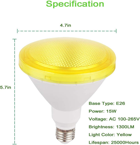 GREENIC Yellow LED Light Bulb, 2 Pack, Par38 15W (100W Equivalent), 1300lm, E26 Medium Base for Outdoor Indoor Use