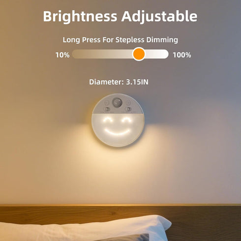 4 2 Pack 3000K Dimmable MY BEAUTY LIGHT Motion Sensor LED Night Light with Facial Expressions, Soft Warm White Hallway