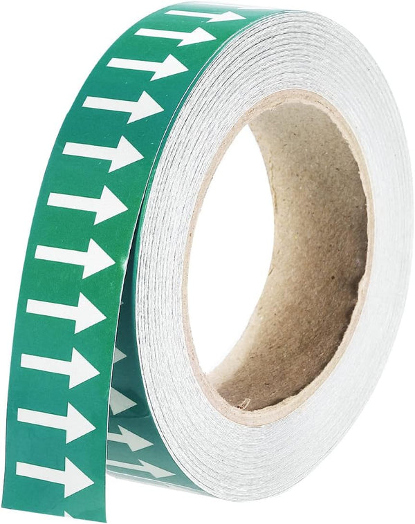 PATIKIL White on Green Arrow Tape Vinyl Stickers, 30mm/1.2" for Pipe Markers, 1 Roll