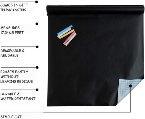 Chalkboard Contact Paper Roll - 17.3” x 78.7” with 5 Chalks Included - Self Adhesive Removable Blackboard Sticker