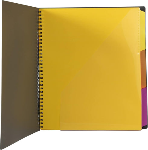 JAM PAPER Plastic Multi Pocket Folder, 12 Pocket Organizer with Zipper Pouch, Smoke Grey with Colorful Tabs