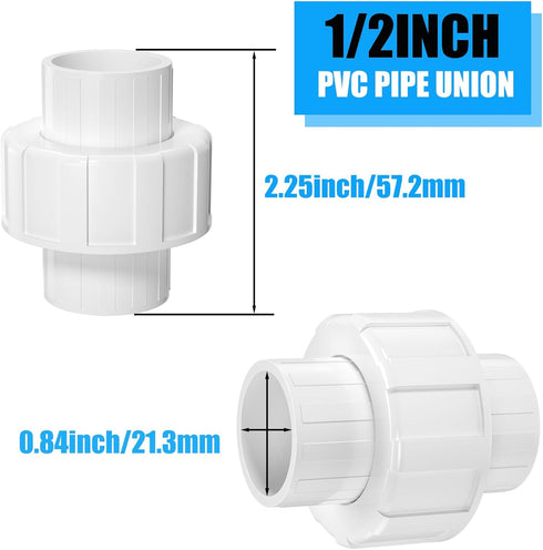 8PCS 1/2Inch PVC Union Coupling, Furniture Grade PVC Union Pipe Fittings with EPDM O-Ring, White Slip PVC Union Coupling Adapter Schedule 40 for Irrigation, Pool & Spa System, indoor Plumbing Project by AODESTINY