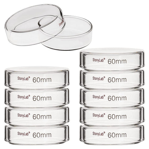 stonylab 10pk Glass Petri Dishes, 60x15 mm Autoclavable Borosilicate Glass Cell Culture Dishes