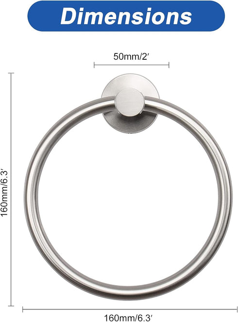 NearMoon Bath Towel Ring, Bathroom Hardware Accessories-Thicken Stainless Steel Hand Towel Holder for Bathroom, Modern Round Towel Hanger Wall Mounted (Brushed Nickel, 2 Pack) by NearMoon