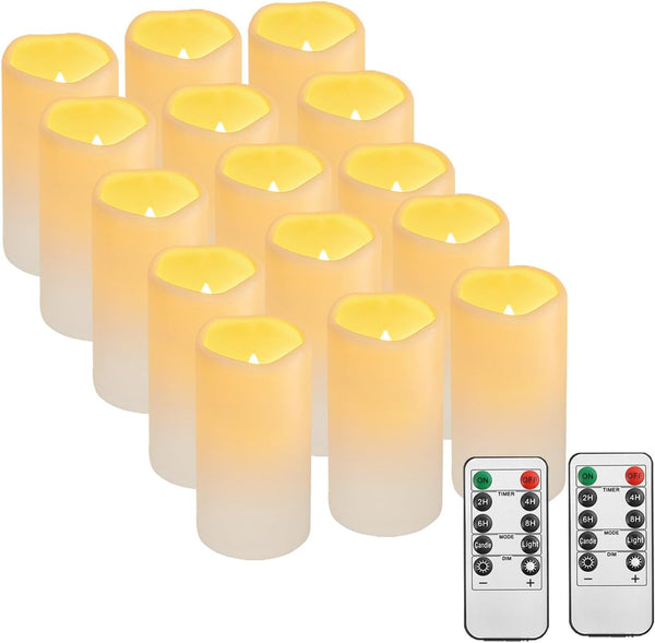 15PACK Outdoor Plastic flameless Candles with Remote Control and Timer, LED Flickering