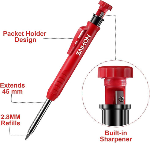 Enhon Mechanical Pencil Set with 4 Carpenter Pencils and 40 Refills, Woodworking Tools for Carpenters (Green, Red,