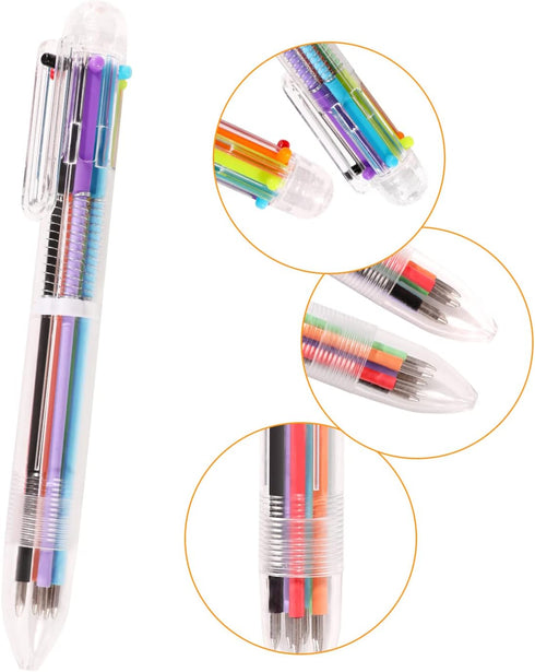 DAIKOYE 24 PCS 0.5mm 6-in-1 Multicolor Ballpoint Pen - Transparent Barrel Ballpoint Pen for Office School Supplies