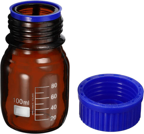 PATIKIL 100mL Reagent Media Bottle, 1Pcs Round Graduated Glass Storage Bottle for Chemistry Lab, Amber