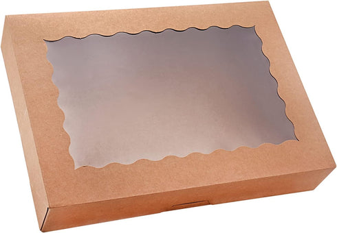 20-Pack Bakery Boxes with Window: 12" x 8" x 2.5" Cookie Boxes for Muffins and Pastries (Brown)