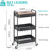 TOOLF 3-Tier Rolling Cart, Metal Utility Cart with Top, Storage Craft Cart with Wheels, Trolley Organizer Serving Cart