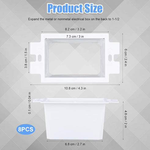 8pcs BE1-8 (1 Gang) Electrical Outlet Box Extender, Power Single Gang Box Extender Heavy Duty with 16pcs Screws Switch Outlet Extension Box Accessories Plastic Unit Receptacle Extender (White)