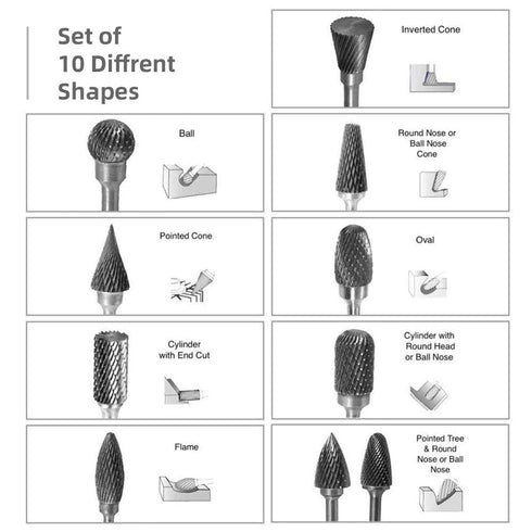 Tungsten Carbide Burr Set, Carving Bits with 1/8 inch Shank, Double Cut Engraving Bits, Rotary Tool Accessories for