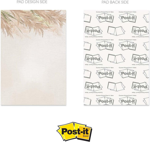 Pampas Grass Sticky Note Pads, 4" x 6" Repositionable Boho Sticky Notes, 50 Sheets Per Pad, Set of 5 Designs, Made in
