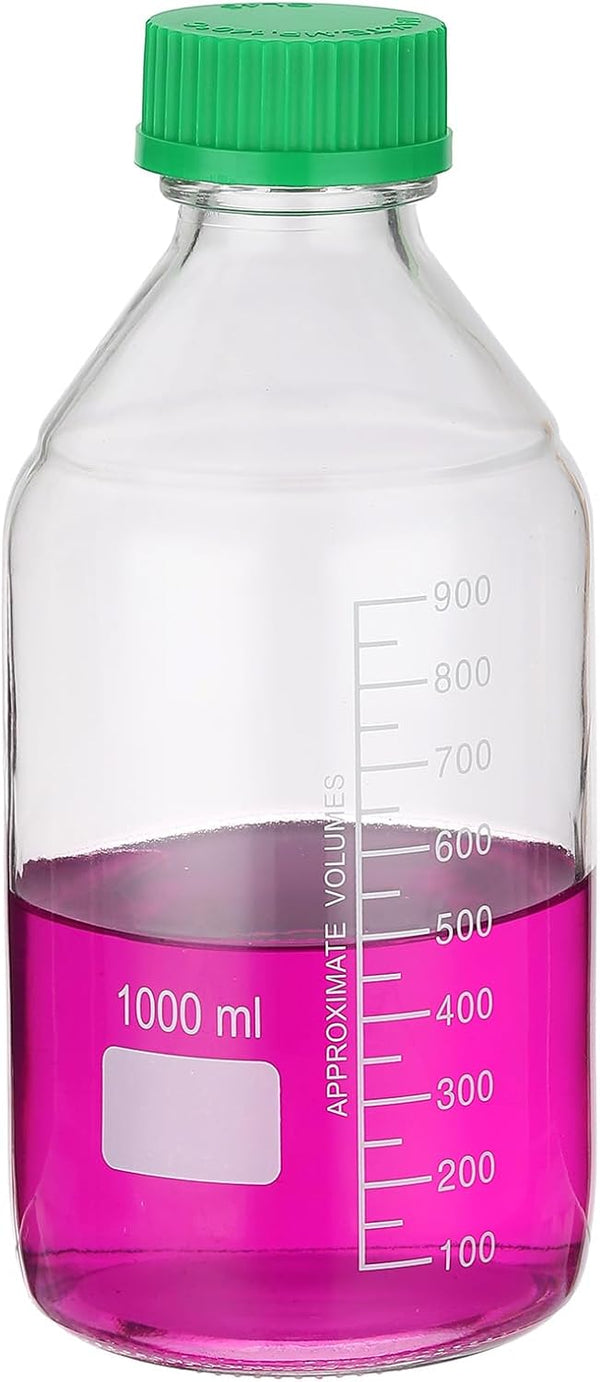 PATIKIL 1 Pack Reagent Media Storage Bottles, 1000ml Borosilicate Glass with GL32 Green Screw Cap for Lab