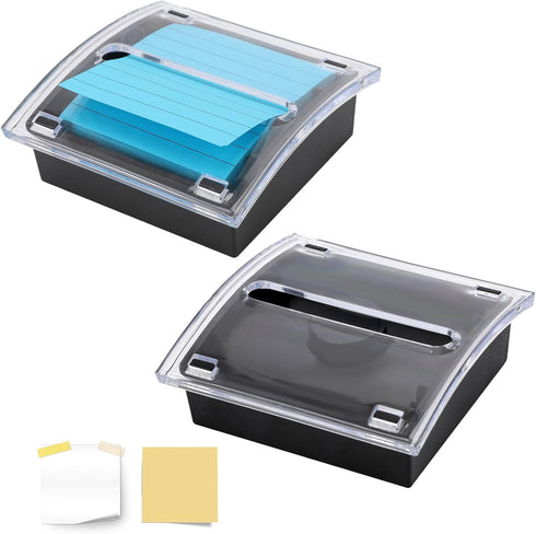 Pop Up Sticky Note Dispenser, Transparent Top for 3 x 3 Inch Sticky Notes, Black Base Clear Top (2)