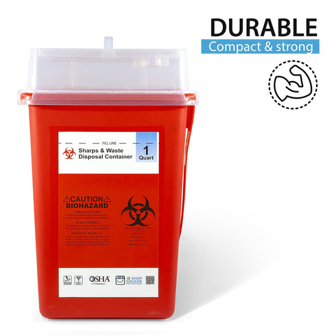 3 Pack Sharps Container, 1 Quart Needle Disposal Containers, Biohazard Containers for Home Use, Small Sharps Disposal