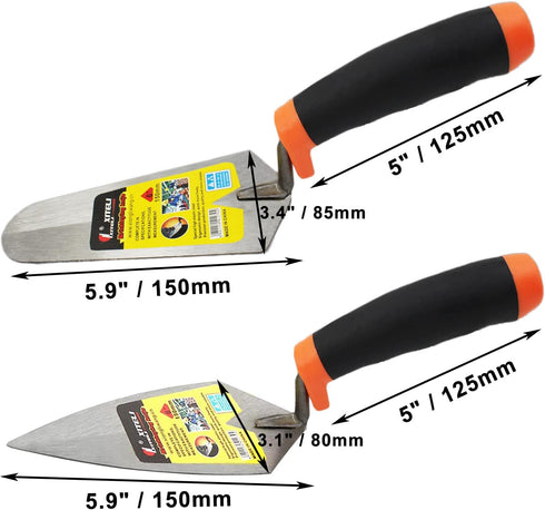 2 Pcs Pointing Trowel and Gauging Trowel Set,6" Masonry Hand Tool Set with Soft Grip Handle,Margin Trowel Bricklaying Trowel Building Products (6 Inch)