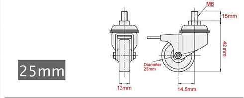 GBL 1" Small Caster Wheels with 2 Brakes + Screws M6x15mm - Set of 4, 90Lbs Low Profile Silent Casters