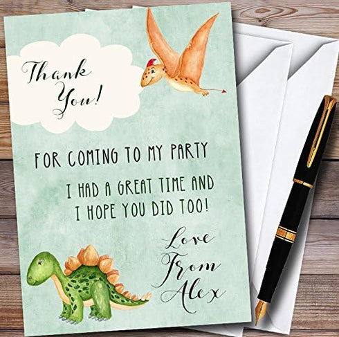 The Card Zoo Green Watercolour Dinosaur Personalized Childrens Birthday Party Thank You Cards