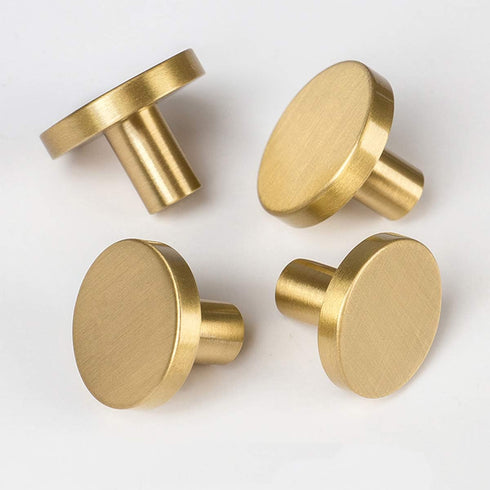 RZDEAL 4Pcs Solid Brass Round Dresser Drawer Knobs and Pulls, Simple Decorative Kitchen Cabinet Door Handles