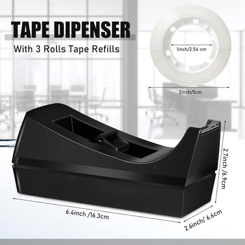 Thenshop 6 Pcs Desk Staplers Tape Dispensers Set, Black Staplers for Office, Includes Standard Staples and Tape Holder