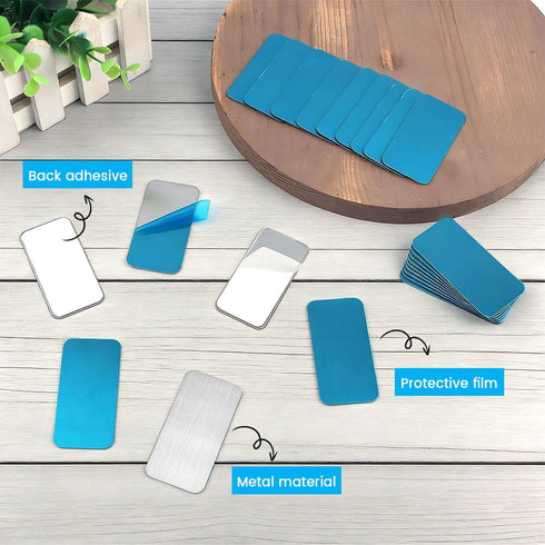 Mellisore 24pcs 2.3x1.1in Adhesive Metal Plates for Magnetic Mount, Metal Strips for Magnets Steel Strips with Adhesive