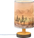 Nesatuwa Western Cowboy Theme Bedside Table Lamp Nightstand with Fabric Shade Night Lamp Wooden Base LED Desktop Lamp