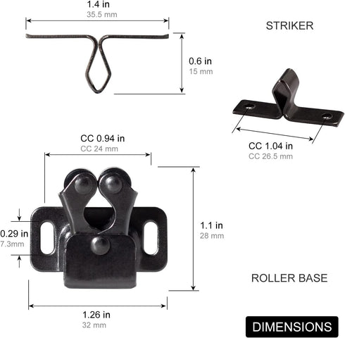 4 PCS Cabinet Latch Double Roller Catch Hardware for Kitchen Cabinet Door Latches and Catches