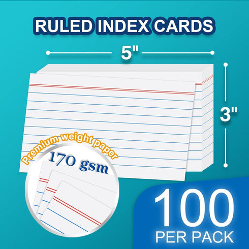 H4D 3x5 100 Index Card Case with Heavyweight Ruled Index Cards and Dividers, Black