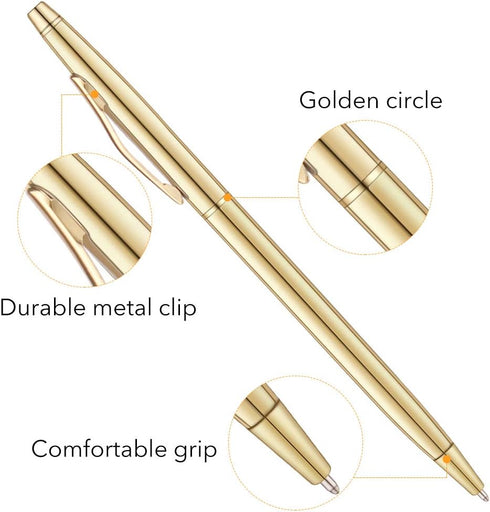 Unibene 6 Pack Slim Gold Ballpoint Pens, Black Ink 1 mm, Nice Gift for Business Office Students Teachers