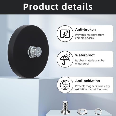10Pcs 30LBS M5 10 Pack,1.69 Inch Rubber Coated Anti-Scratch Mounting Magnets, Neodymium Magnet Base with Threaded