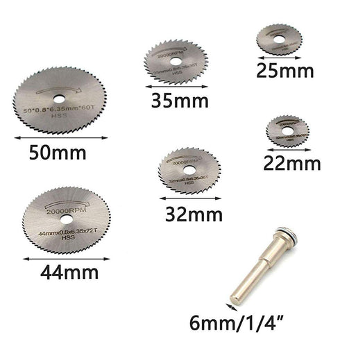 14Pcs Circular Saw Disc Set, HSS Saw Discs Wheel Cutting Blades with 1/4" Shank Mandrel for Dremel Rotary Tools (22mm, 25mm, 32mm, 35mm, 44mm, 50mm)
