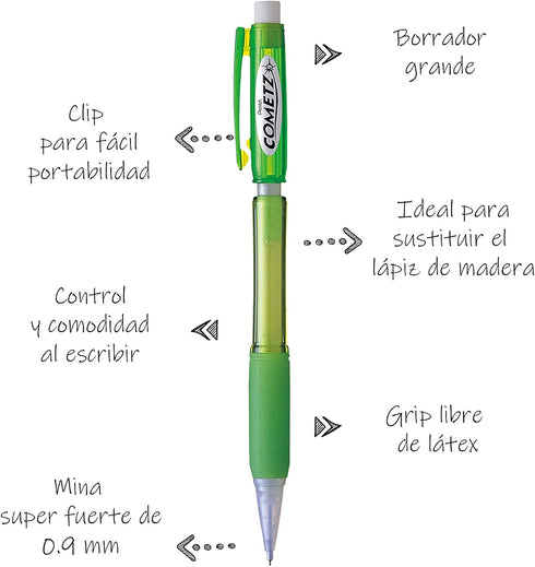 Pentel Cometz Automatic Pencil, 0.9mm, Light Green Barrel, Box of 12 (AX119K) by Pentel
