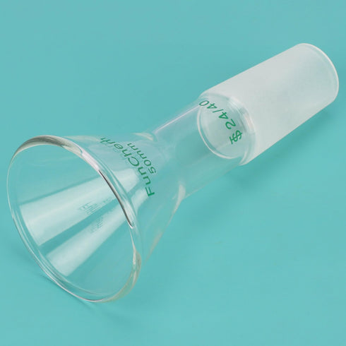 Glass Short Stem Powder Funnel, O.D. 50 mm at Top, Durable Borosilicate Glass Filter with 24/40 Inner Joint