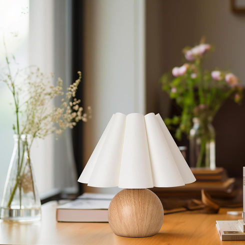 KUNJOULAM Cute Small Table Lamp, Modern Bedside Nightstand Lamp with Fabric Lampshade, Metal Base for Bedroom Home
