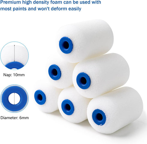 Mister Rui Foam Paint Roller, 2 Inch Mini Paint Roller Kit 10 Pack, High Density Foam Roller Cover for Touch Up